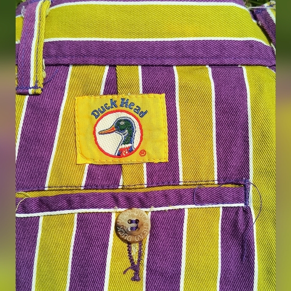 💜 vintage duck head purple, green yellow high waisted striped shorts - Picture 4 of 6